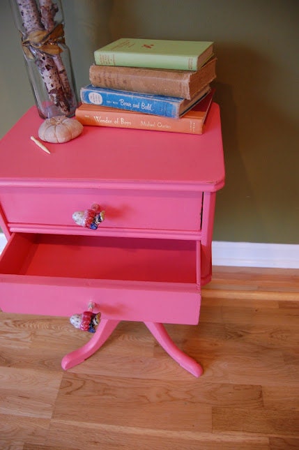 Vintage Adorable Sewing Craft Cabinet Storage / Side Table with Pedestal Foot in Pink