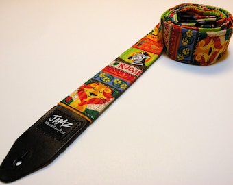 2-Sided Children's Guitar Strap - JUNGLE BOOK - Monkeys - Hippos - Lions - Zebras - Lion King