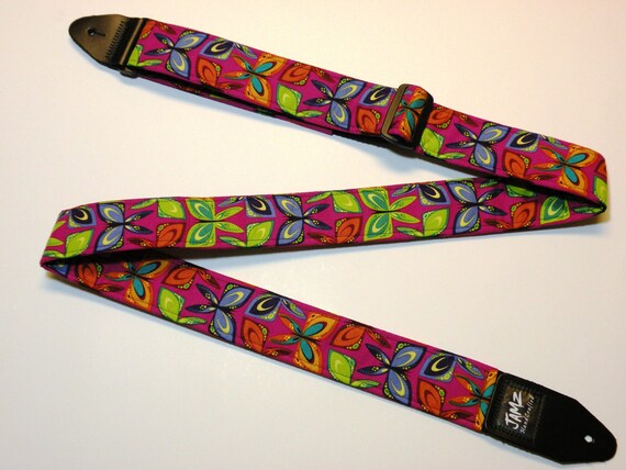 Handmade Guitar Strap - BUTTERFLIES - Violet - Blue - Orange - Turquoise - Green