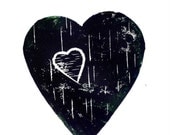 Kids wall art birthday gift Lino Print - Heart with a Heart -  Linoleum Art Print dark gray Father and Son