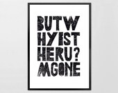 Pirates of the Caribbean LINOCUT PRINT - But why is the rum gone - Linoleum typography Archival Art Print black kids wall art decor