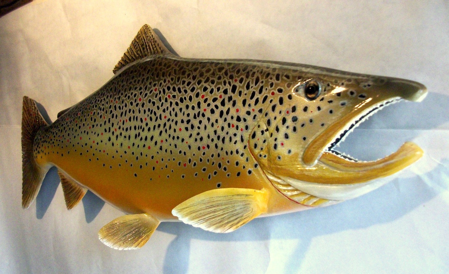 Brown Trout fish wood carving wall mount 33 inch