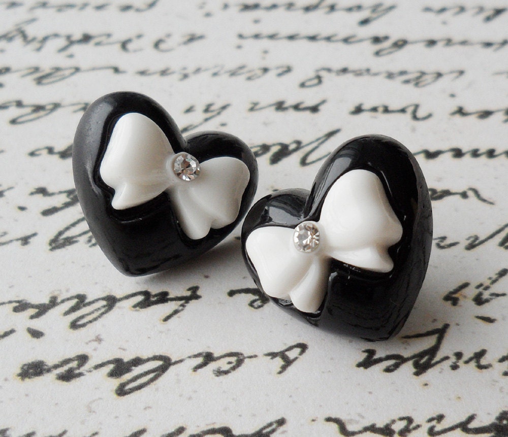 Cubic heart Earrings - Black