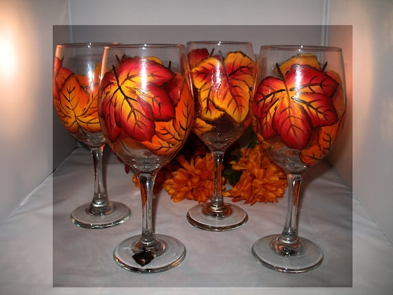 Items similar to Fall Leaf wine glasses on Etsy
