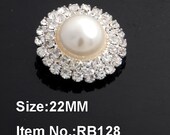Metal Rhinestone Buttons-2 Pearl Rhinestone Metal Buttons For Wedding Decoration Invitation Card Scrap booking Jewelry Supplies 22mm RB128.