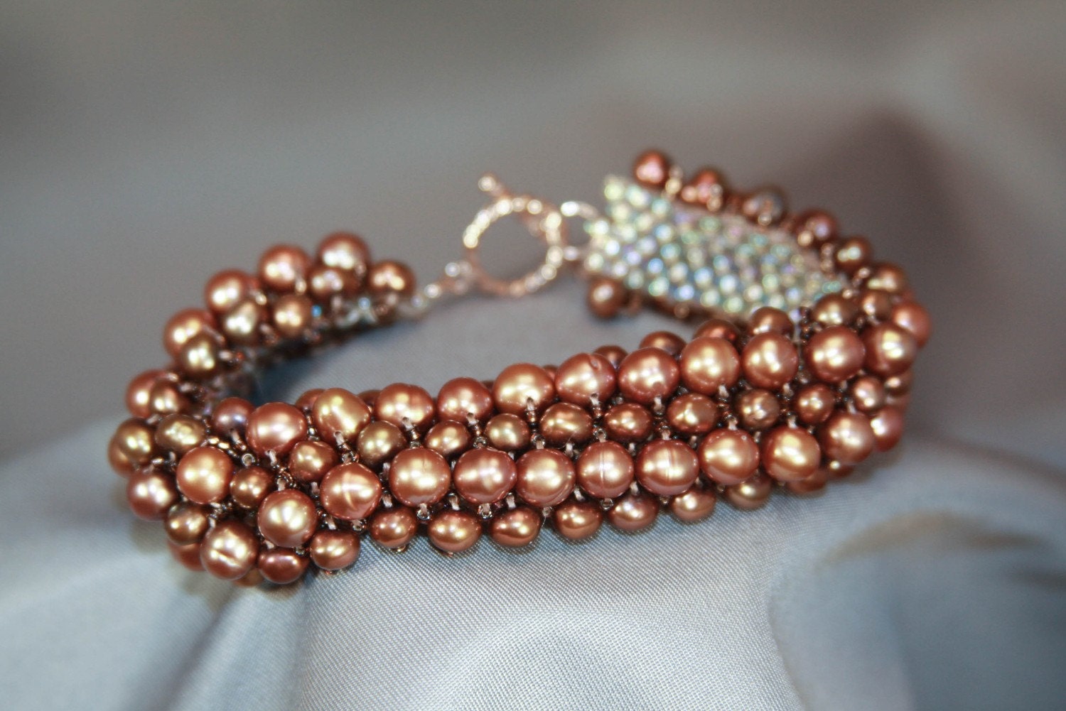 Bracelet Freshwater Pearl and Bead - Copper/Brown