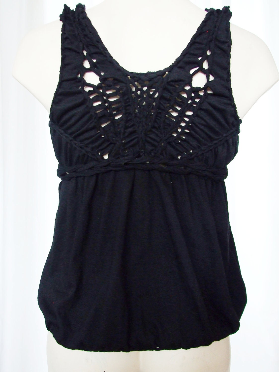 Black braided top - Sexy summer party Open Back shirt - Weave woven - OOAK Eco - tribal boho goth festival hippie gothic XS - US 2 4