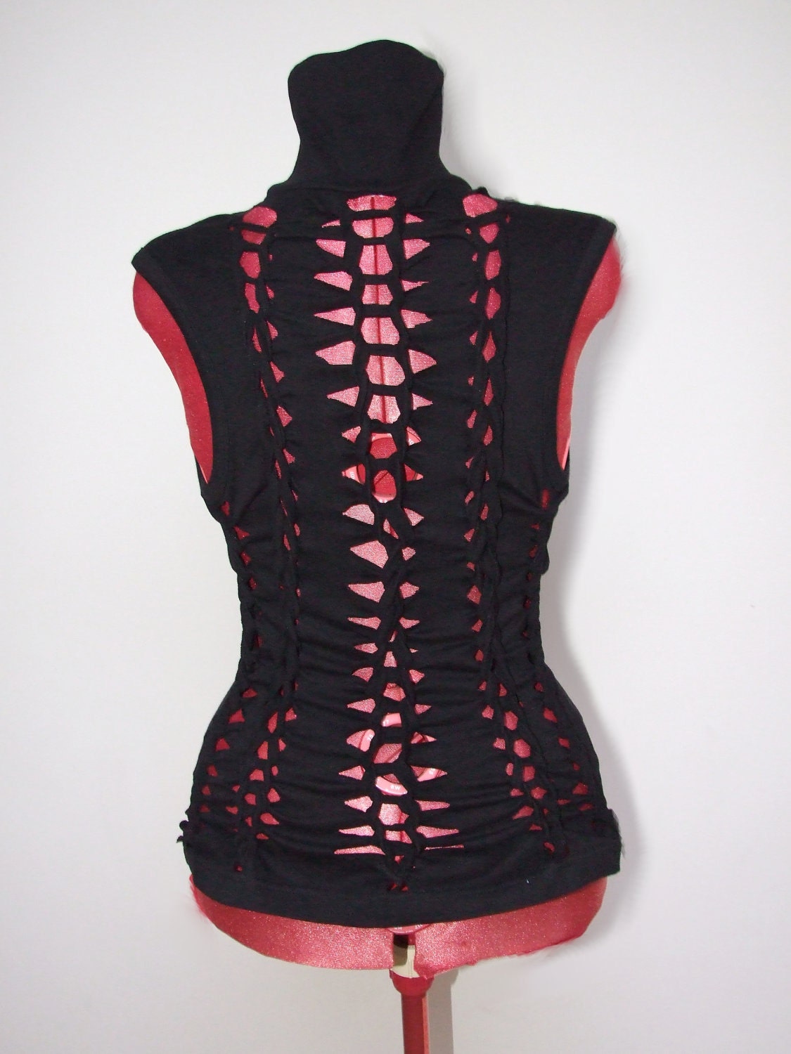 black collar top sleeveless - reconstructed eco women shirt - open back - Boho steampunk tribal - S/M/L - US 6/8/10/12 - YudelevitzDesign