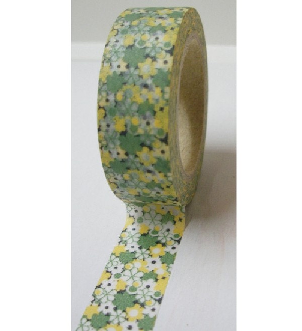 Japanese Washi Masking Tape - Yellow and Green Flowers - 11 Yards