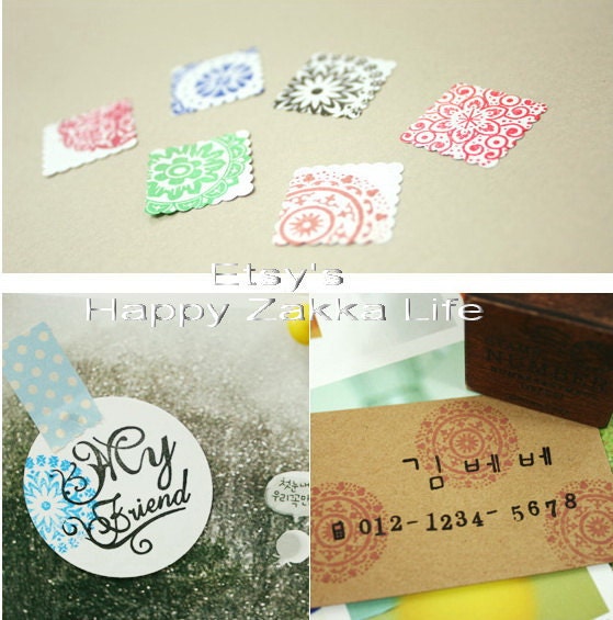 Crystal Square Stamp Set - Round Deco Pattern Series - 6 Pcs & 2 Ink Pads