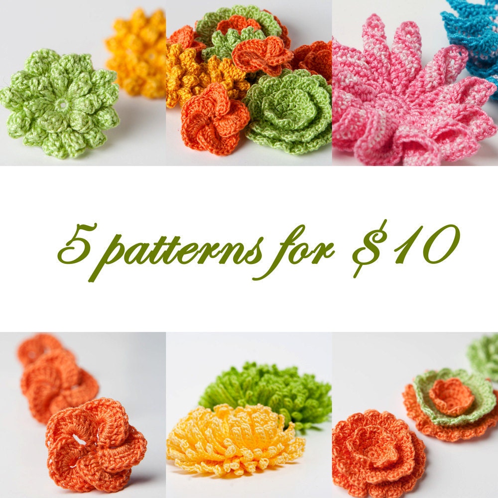 PDF PATTERN - Choose 5 flower or jewelry patterns