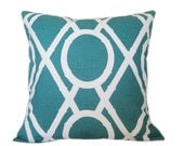 CLEARANCE Turquoise Pillow Cover. 16x16 Throw Pillow. Accent Pillow. Robert Allen Lattice Bamboo.