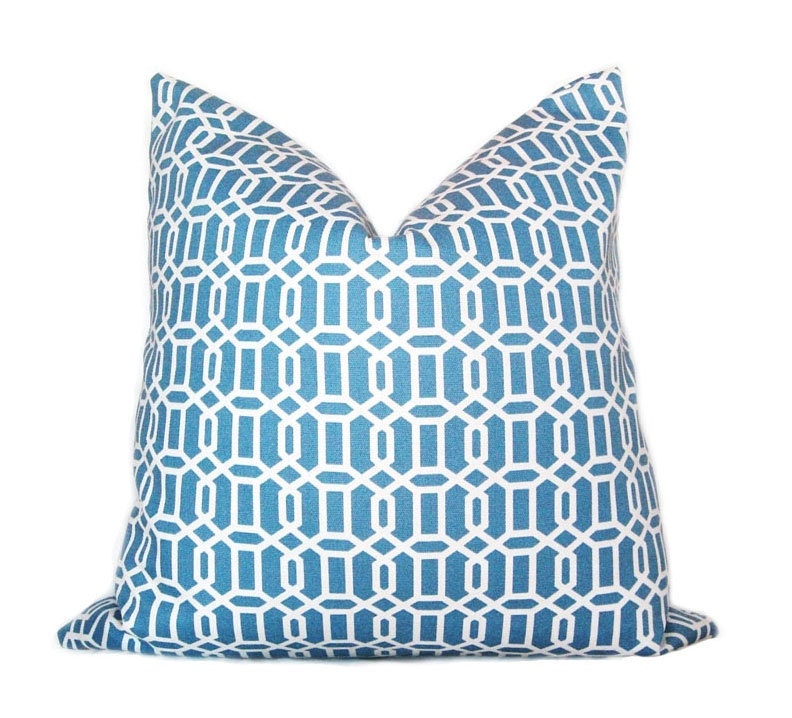 Decorative Pillow. Blue and Ivory Mill Creek Throw Pillow Cover 20 X 20 Inch Designer Pillow