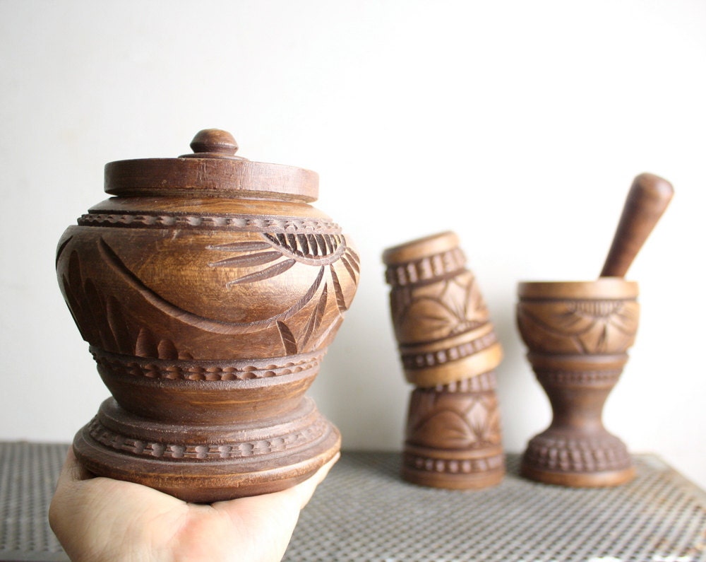 Vintage Carved Wooden Muddler or Mortar and Pestle