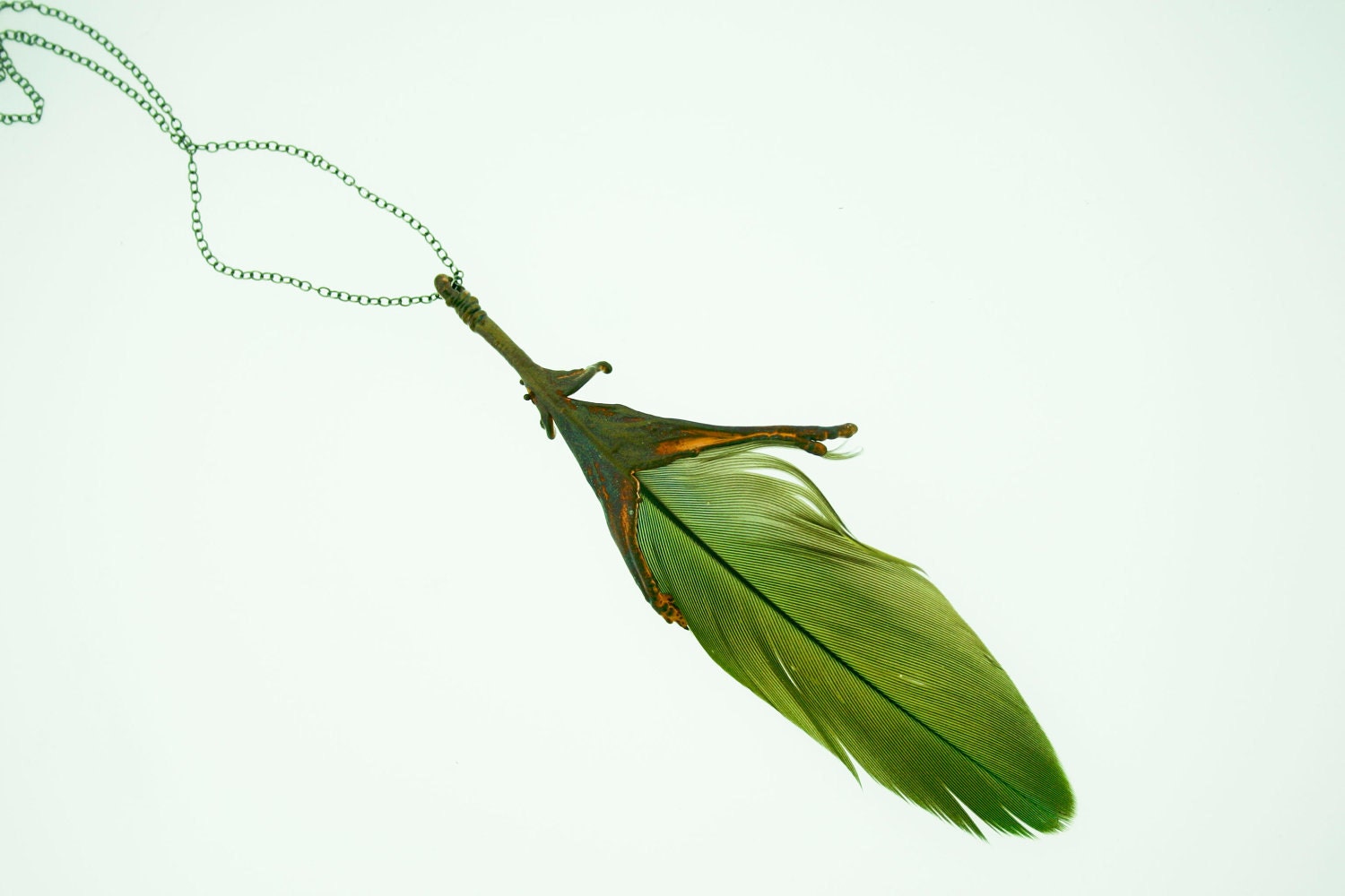 Dark Olive Green Feather Pendant