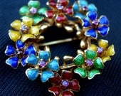 18K Gold and Enamel Flower Brooch - Italian Gold - 10.8 Grams