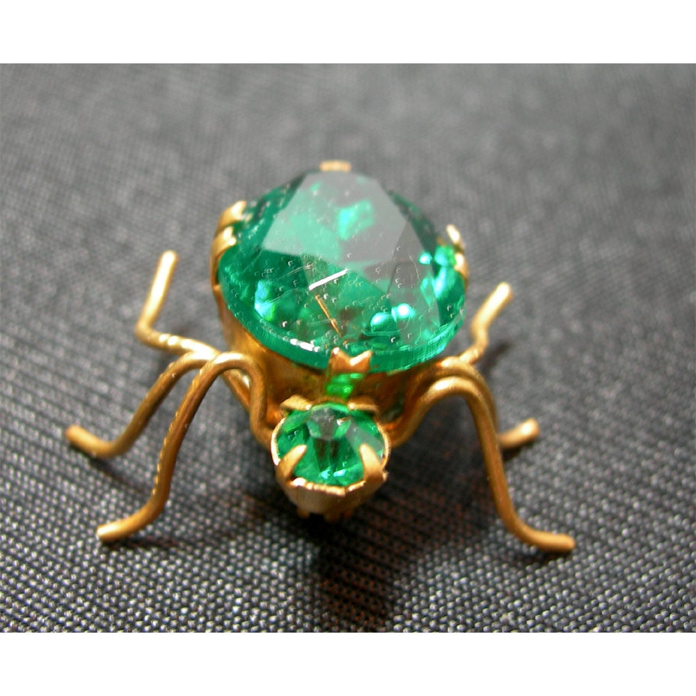 Items Similar To Vintage Insect Brooch With Green Glass Stones On Etsy