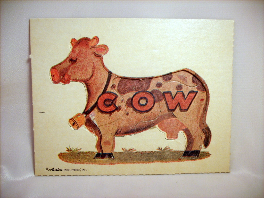 Vintage Children's Spelling Puzzle / Cow / 1960s