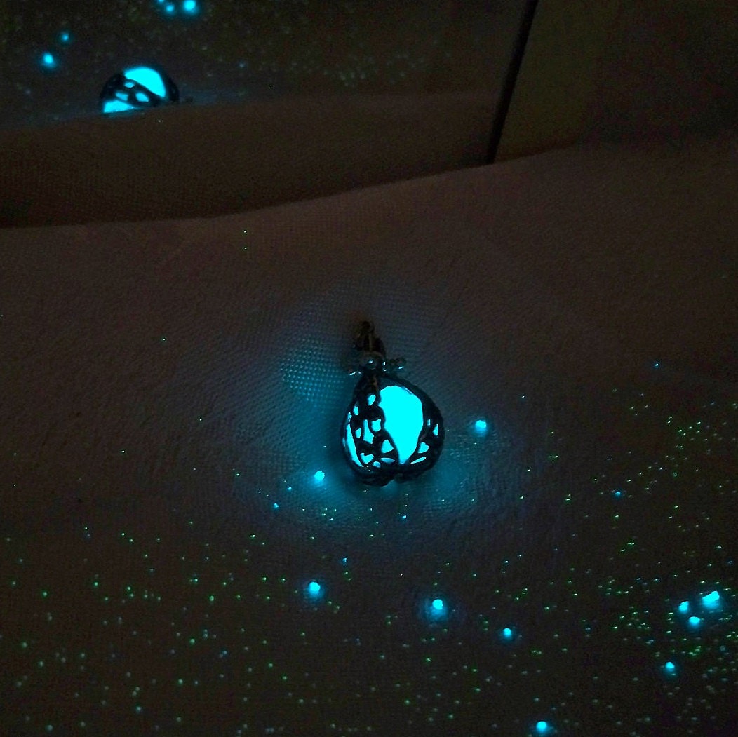 Mermaids Magic Ocean Blue - Caged Pendant with Glowing Essence of the Sea - Amazing Glow in the Dark Effects