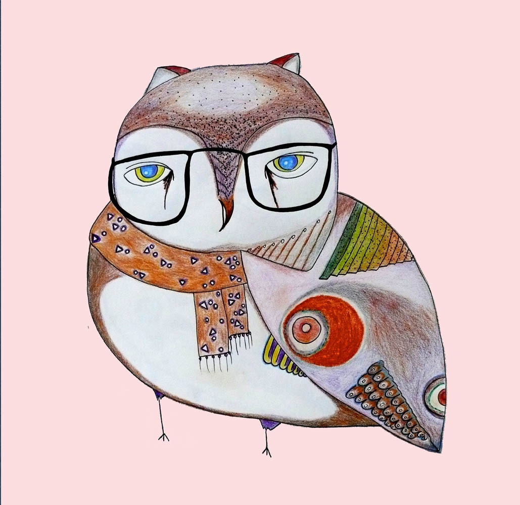 Art print - granny owl print, bird art poster 8x10 by O2Optimist