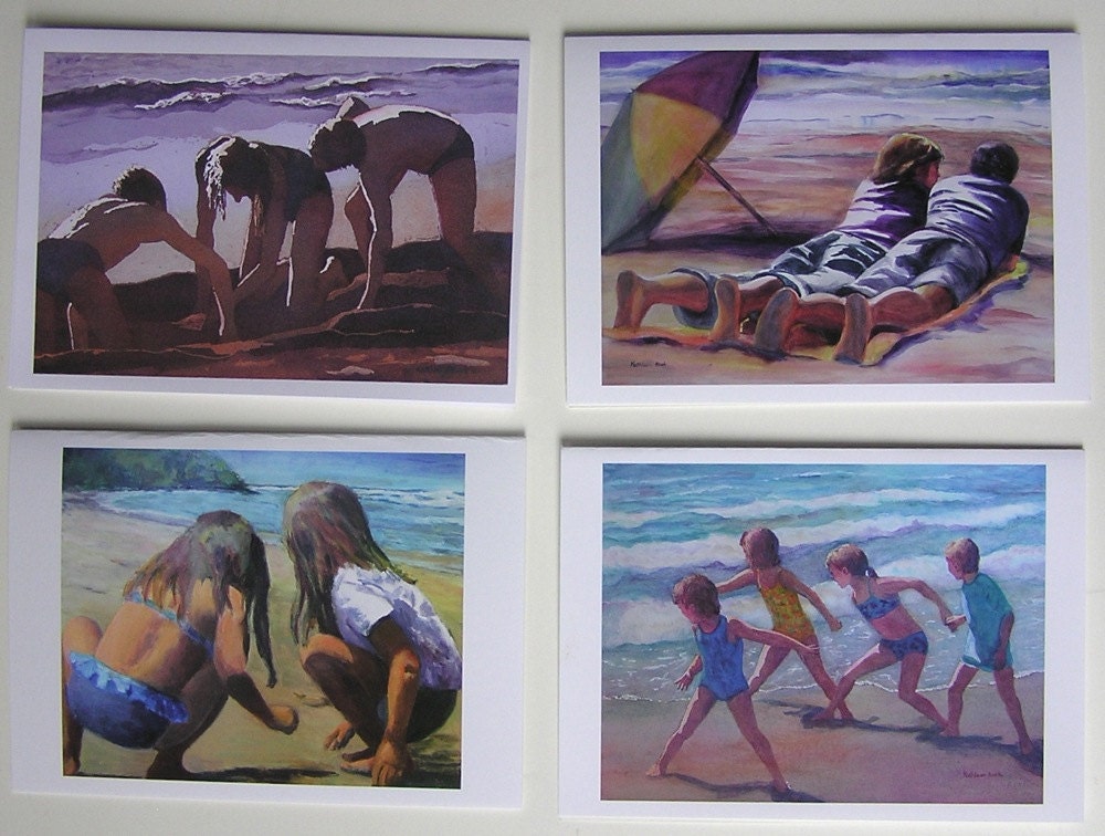 Art Cards Beach Theme assortment of 4 blank interior.