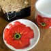 Cup, Saucer, Poppy, Two Piece Set, White, Red, Handmade Ceramic Pottery