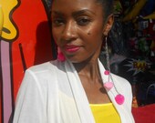 Asymmetrical Pompom Ball and Chain Earring Set ( Cotton Candy Collection SP2012)