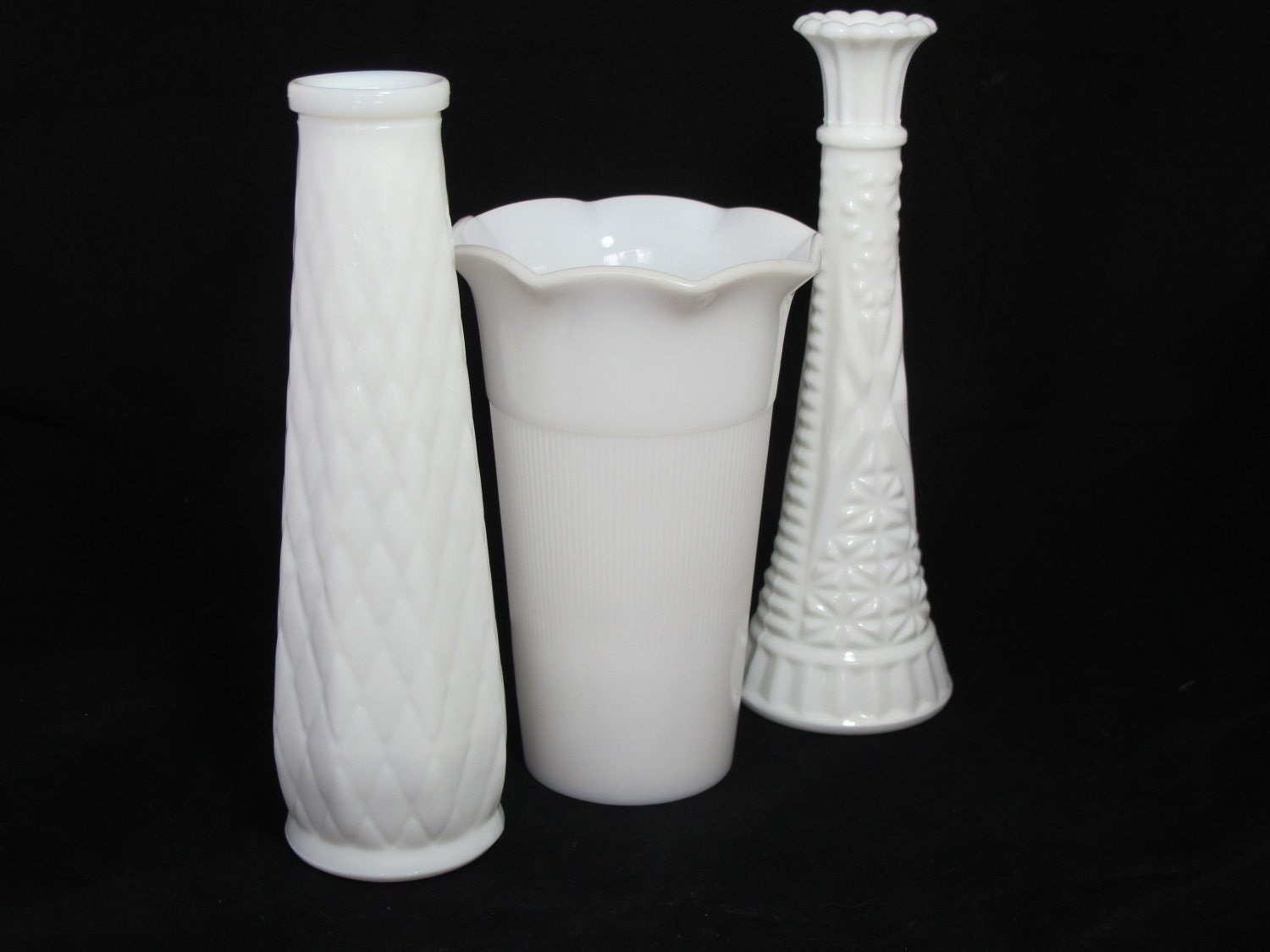 Set of 3 Vintage Milk Glass Vases - The Demi Collection- Hand Styled - For Wedding Decor Centerpiece or Home Decor