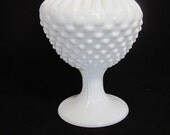 Vintage Hobnail Milk Glass Ivy Ball Vase