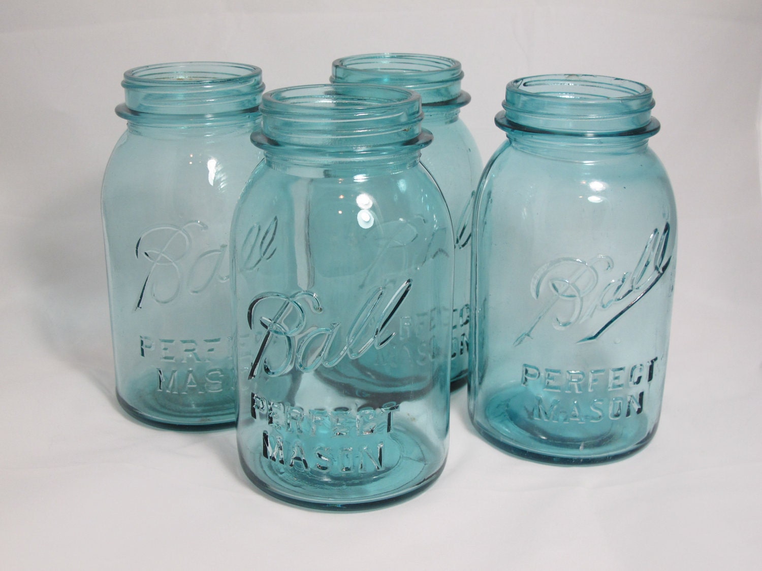 Set of 4 Vintage Aqua Perfect Mason Ball Jars - Blue Mason Jar