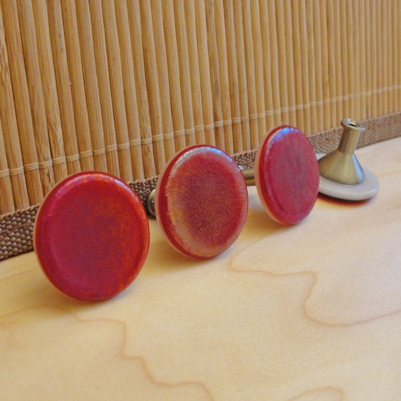 4 Iridescent Red Fused Glass Drawer Knobs - FREE shipping in the US