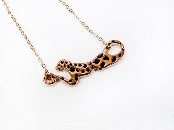 18K gold plated necklace with leopard connector