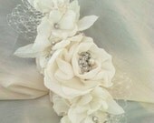 Ann Bridal Headpiece Clip Comb Wedding Hair Flower FloralPearl CZ Ivory International Shipping