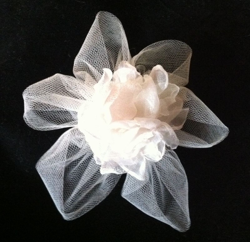 Custom Bridal Hair Flower Fascinator Hair Comb Clip Ivory Tulle