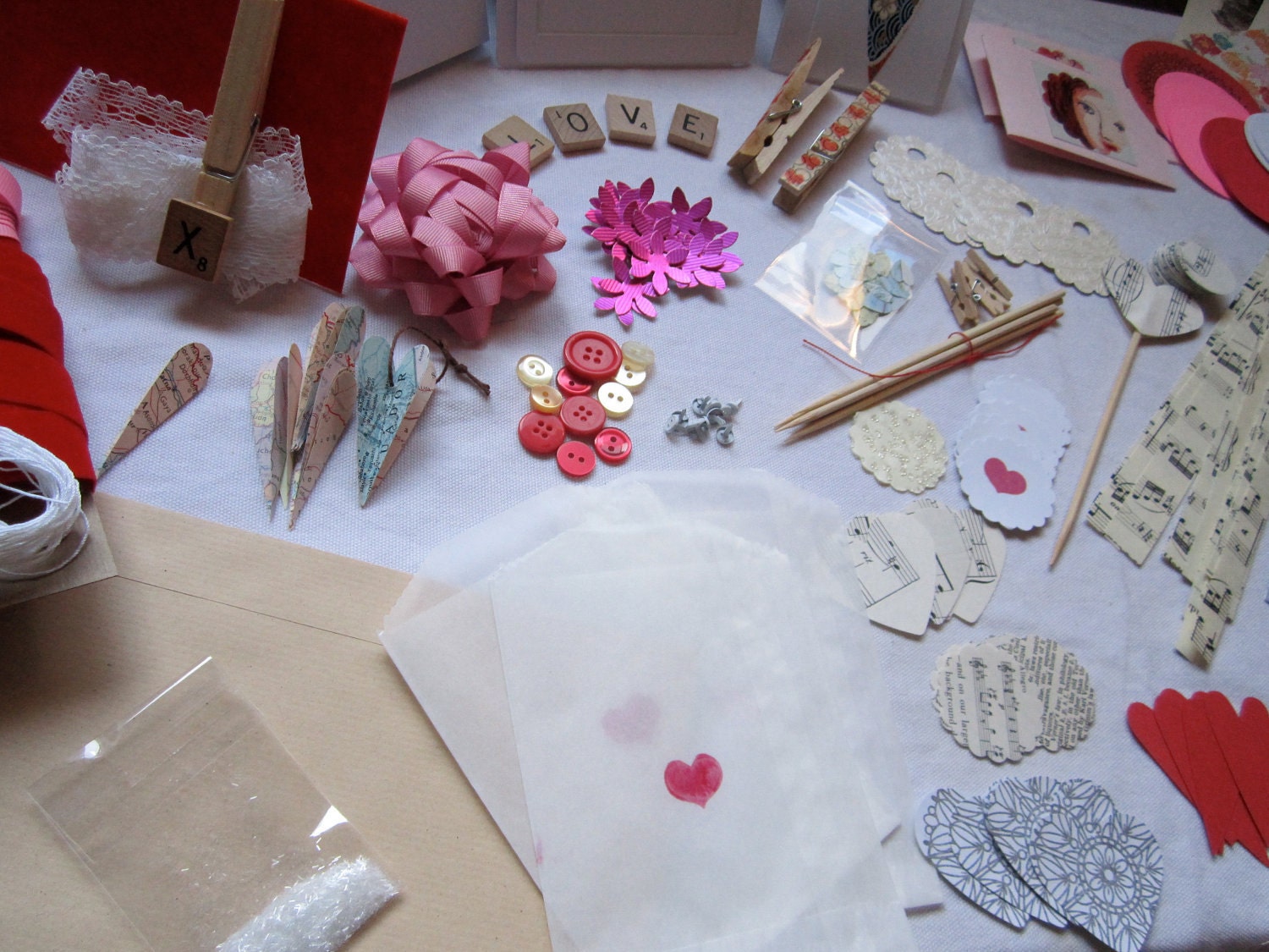 Valentines Craft kit--extra huge assortment of crafting supplies, paper ephemera, create a house full of Valentines cheer, grab bag