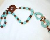 Statement Necklace, Turquoise And Cooper Beaded, Wire Wrapped Necklace. OOAK Handmade Necklace.