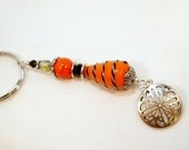 Pewter Charm Key Ring, Glass Beads, Lampwork Bead, Crystals and Silver Beaded Charm Key Chain. CKDesigns.us