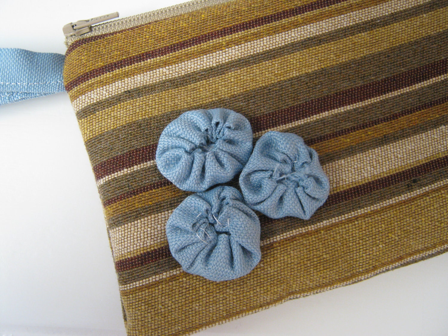 Earth Tone Wristlet with Linen flowerettes