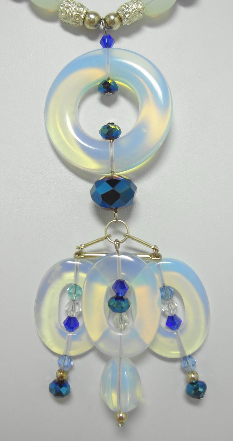 Necklace In Sea Opal Glass and Royal Blue Gemstone Cut Glass Beads with Genuine Swarovski Crystals and FREE Matching Earrings