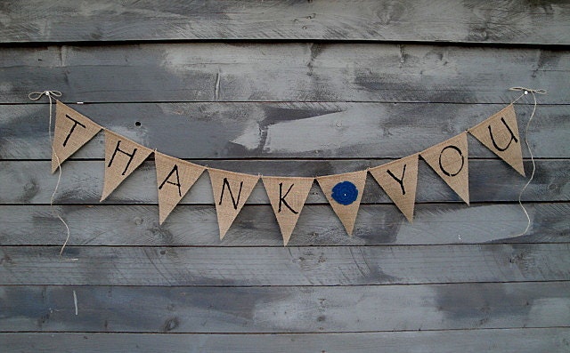 Thank you burlap banner with Teal colored felt flower