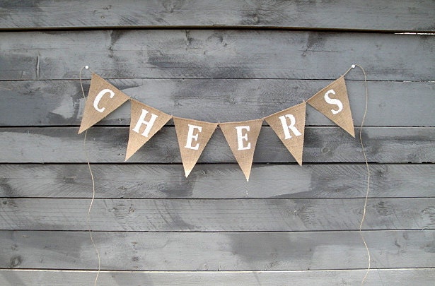 Cheers glittered burlap banner