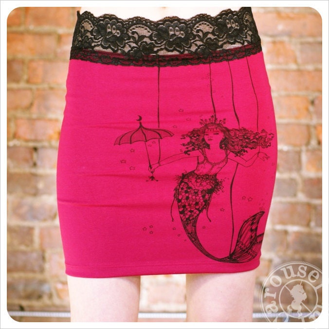 Mermaid Pencil Skirt - Magenta - Mermaid Art - Mini skirt - MEDIUM SKIRT
