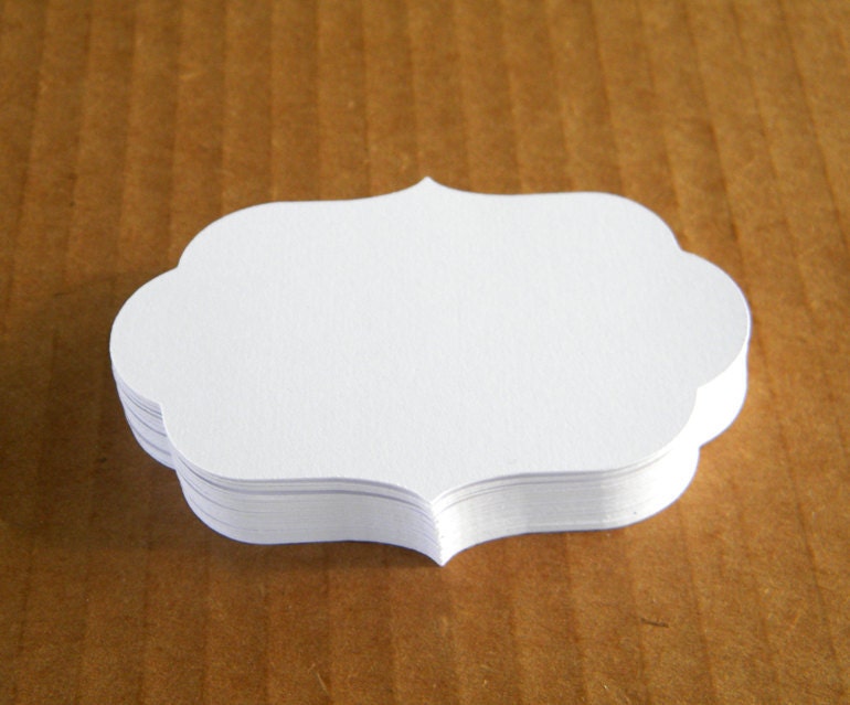 Decorative label embellishments - set of 25 3 1/2" x 2 1/2"  Handmade die cuts, tags, and paper supplies by UniquesStashNStuff