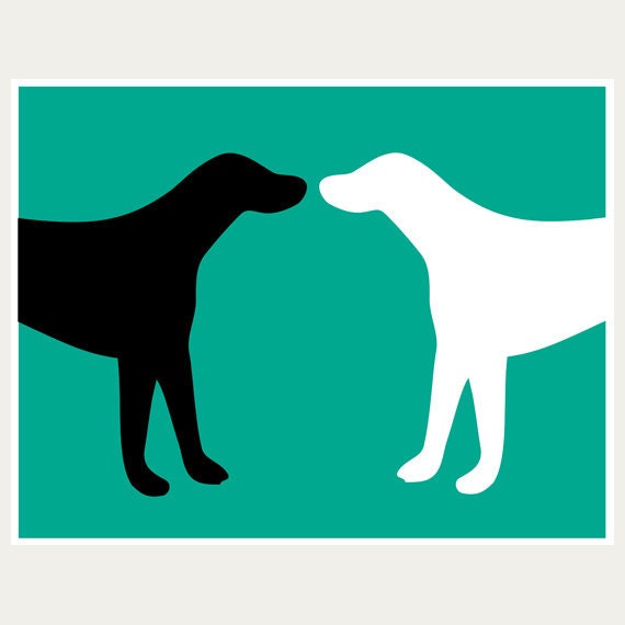 Pop art print Black Dog White Dog on teal