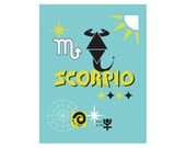 Scorpio zodiac art print with midcentury modern feel
