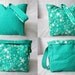 Knitting Project Bag/Crochet Project Bag (reversible wristlet) in green/teal with stars