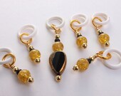 honey and black teardrop stitch markers pattern markers knitting accessory one of a kind set of six