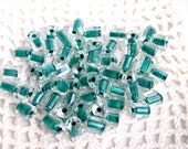 rustic teal heart clear glass cane style beads 30 grams aprox 50 beads