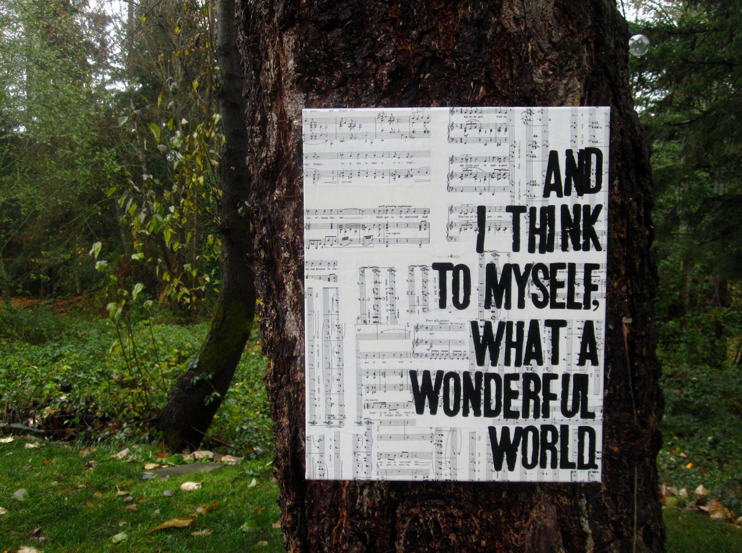 16x20 " What a Wonderful World..." Lyrics from  Louis Armstrong's "Wonderful World".  Vintage music sheet canvas art