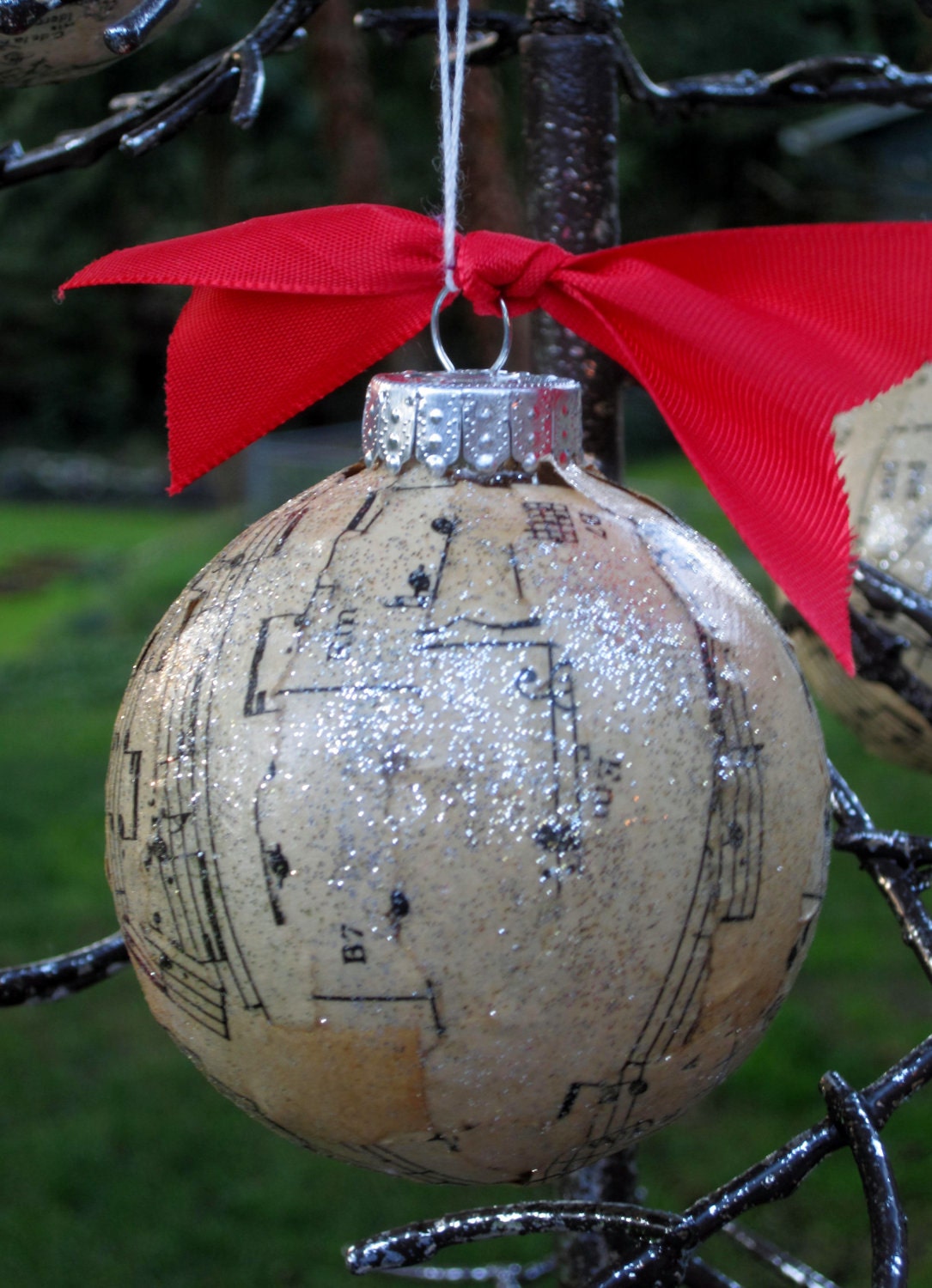 Christmas Ornament - Glass - vintage Christmas sheet music